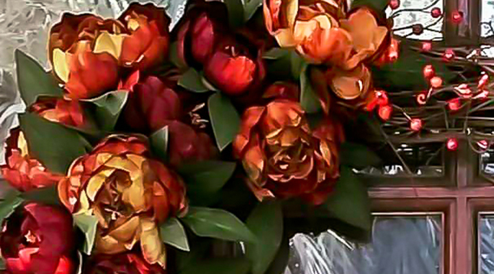 Custom Autumn Peonie Square Faux Wreath